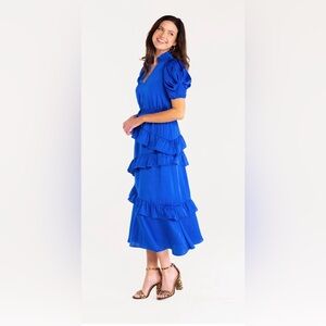 Alden Adair Erin Ruffle Maxi Dress Cobalt Blue Preppy Formal Chic Wedding Guest